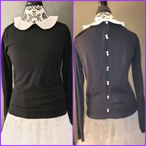 Black & Cream Peter Pan Collar Button Back Girls Sweater